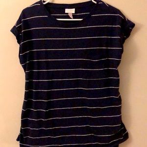 Navy and white striped maternity tee